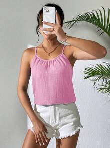 SHEIN LUNE Summer Simple Solid Color Spaghetti Strap Camisole - Pink - View 6