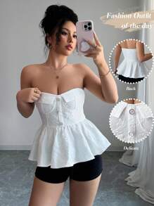 SHEIN LUNE Elegant Solid Color Jacquard Camisole Top For Women - White - View 3