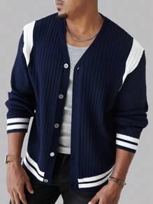 Manfinity Homme Men's Solid Color Patchwork Front Button Long Sleeve Casual Top, Everyday Wear - Multicolor - View 1