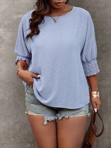 Plus Size Casual Solid Color Textured Batwing Sleeve Shirt Women Summer Shirts Summer Clothes Women Clothes Casual Tops For Women Women Casual Tops - Blue - View 3