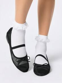 ROMWE Kawaii Zapatos planos cómodos de mujer con puntera redonda y slip-on en color negro - Negro - Ver 1