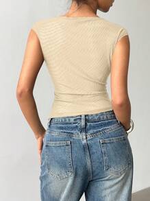 Siren Gaze Áo thun lưới họa tiết hoa thanh lịch mùa hè cho nữ - Màu be - Xem 2