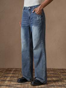 AKNOTIC Quần jean ống đứng màu trơn hơi loe cho nam, thích hợp mặc mùa hè, đi nghỉ, mặc hàng ngày, tiệc tùng, cặp đôi, quà tặng cho nam giới, tốt nghiệp, tiệc rave - Rửa nhẹ - Xem 6