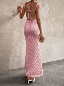 Breezaya Damen einfarbiges Strickkleid mit V-Ausschnitt, Flügelärmel