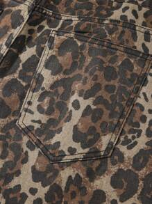 ROMWE MEN Street Life Men's Rhinestone Leopard Print Pocket Summer Casual Denim Shorts - Multicolor - View 4