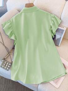 SHEIN Clasi Plus Size Women Blue Polo Collar Bow Blouse - Green - View 2