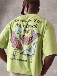 SUMWON Butterfly Print Oversized T-Shirt Nature Club Aesthetic Spring Summer Casual Short Sleeve Streetwear Message Statement Tee