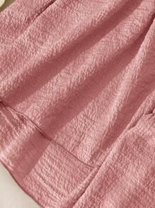 CosyJoli 2pcs Plus Size Solid Color Short Sleeve Top And Shorts Set, Minimalist Fashion Summer Outfit - Dusty Pink - View 4