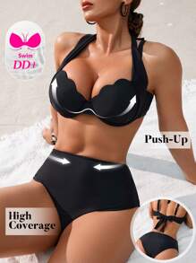 Swim DD+ Women's Summer Holiday Beach Seashell Trim Bikini Set - Black - View 1