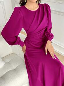 Modelyn Women Mid-Calf Length Casual Dress, Minimalist & Fashionable For Everyday Wear Long Evening Dresses