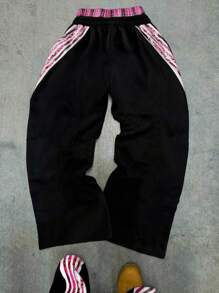 Manfinity EMRG Men's Contrast Plaid Drawstring Waist Casual Pants, Everyday Wear, For Rave