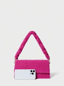 SHECARRY 1 pezzo Borsetta da spalla Y2K minimalista in colore tinta unita con pelliccia sintetica, borsa casual per uso quotidiano - Rosa - Visualizzare 11