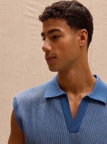 Musero 翻领落肩轻薄针织无袖毛衣背心，街头风叠穿，春夏必备 - 彩色 - 查看 4