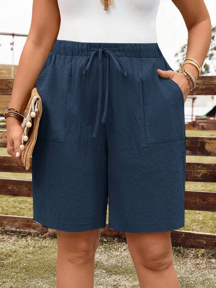 Plus Size Women's Casual Solid Color Shorts, Summer