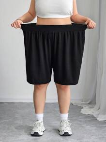 SHEIN CURVE+ 2pcs Plus Size Women Black & Gray Knee-Length Shorts Set, Loose Bermuda Shorts, Casual Vacation & Daily Wear - Multicolor - View 6
