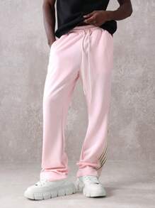 SUMWON Streetwear Athletic Joggers Track Pants Flared Wide Leg Retro Side Stripe High Waist Casual Loungewear Sporty Training Pants Spring Autumn Fitness Activewear - Baby Pink - View 4