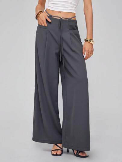 Roylia Pantalones elegantes y casuales de mujer con cordón en la cintura y bolsillos laterales, de estilo digno y sencillo para el día a día