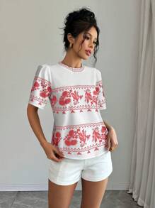 SHEIN LUNE 女士刺绣纹理定位印花衬衫 - 彩色 - 查看 4