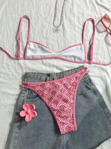 Swim Mod 女士夏季碎花泳衣细肩带性感比基尼度假紧身休闲可爱俏皮两件套泳衣 - 粉色 - 查看 2