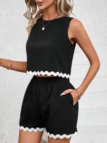 SHEIN PETITE Completo da donna a due pezzi per uso quotidiano - nero - Visualizzare 4