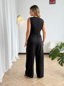 SHEIN Tall Große Größen Einfarbiger ärmelloser Weste- und Hosenanzug, modisch für den Sommer