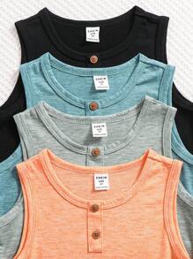 SHEIN 4pcs/Set Boys Comfortable, Breathable, Cool And Sweat-Wicking Sleeveless Round Neck Knit Tank Tops, All-Match Casual Versatile Design, Suitable For Spring/Summer Daily, Sports, Outdoor, School, Party, Festival, Photography, Back To School - Multicolor - View 1