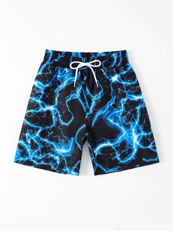 Tween Boy Lightning Print Drawstring Waist Swim Trunks