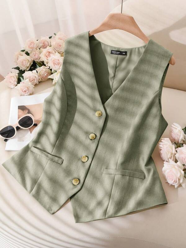 CosyJoli Plus Size Women's Summer Outfits For Women Easter And Spring New Fashion Business Casual Woman Going Out Tops Office Outfits For Women Church Clothes Women Casual Commuting Elegant Business Linen Sleeveless Vest Suit