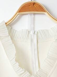 SHEIN Clasi Plus Size Elegant Ruffle Trim Front Button Cinched Waist Short Sleeve Shirt For Summer, Elegant Apricot Color Blouse,Old Money Style - Apricot - View 11