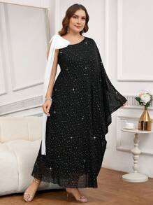 SHEIN Clasi Abito elegante con fiocchi e decorazioni in paillettes, di taglia grande, adatto per feste