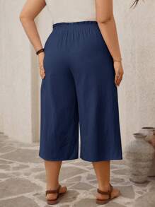 SHEIN VCAY سراويل فضفاضة ذات خصر عالي بلون سادة لقياسات كبيرة، ملابس استرخاء للأجازات