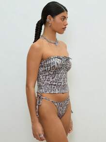 COUREZ Bikini con top a fascia e slip con lacci a stampa animale, set per spiaggia estiva, vacanze, stile Y2K, casual vintage