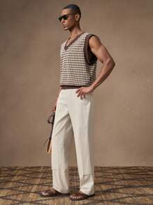 Quần ống đứng lưng thun dệt vải lanh cho nam, dáng ôm, màu lanh thích hợp cho mùa hè, đi nghỉ, mặc hàng ngày, dự tiệc, mặc cặp đôi, quà tặng cho nam giới - Màu be - Xem 2