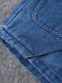 Young Girl' Distressed Loose Straight Leg Blue Denim Shorts With Wrap Front, Versatile & Fashionable For Daily Wear - Dark Wash - View 6