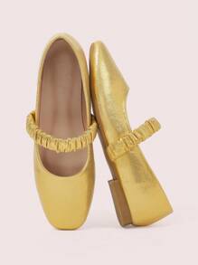 CUCCOO DOLLMOD Women Glittery Ruched Casual Versatile Flat Loafers - Gold - View 2