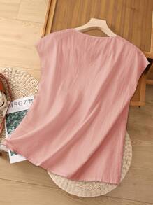 Rusticease 1 chiếc áo sơ mi trơn không tay màu trơn dành cho nữ, thời trang cho mùa hè - Màu Hồng baby - Xem 2