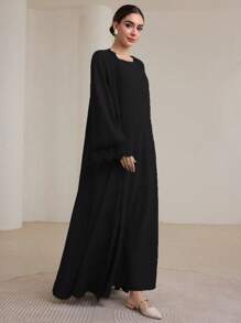 Graceveil 2件套女士传统长裙和阿巴雅外套套装 - 黑色 - 查看 3