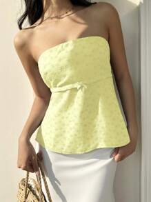 Flirla Floral Embroidered Bow Decoration Camisole Top For Vacation - Yellow - View 5