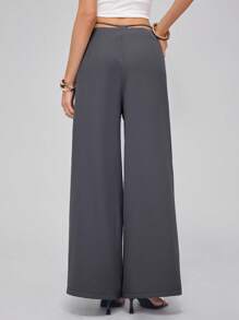 Roylia Women's Elegant Casual Everyday Simple Dignified Drawstring Waist Side Pocket Pants Fall Cloth For Women - Grey - View 2