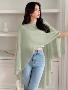 DAZY 女士雪纺不对称套头衫，纯色薄款上衣，适合春夏季