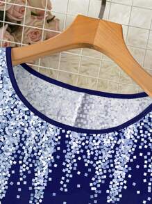 SHEIN LUNE 大码女式夏季闪亮印花圆领吊带背心连衣裙