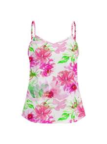Glamance Vecteezy Pink And Green Floral Print Simple Cami Top, Summer,Holiday,Vacation - Multicolor - View 3