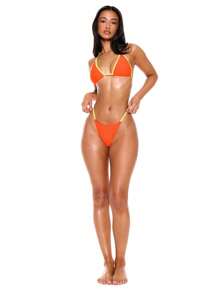 Musera Resort Contrast Trim High Leg Bikini Bottom Only Summer Spring Holiday Vacation Sexy Ibiza Beachwear Nanoscopic - Multicolor - View 4