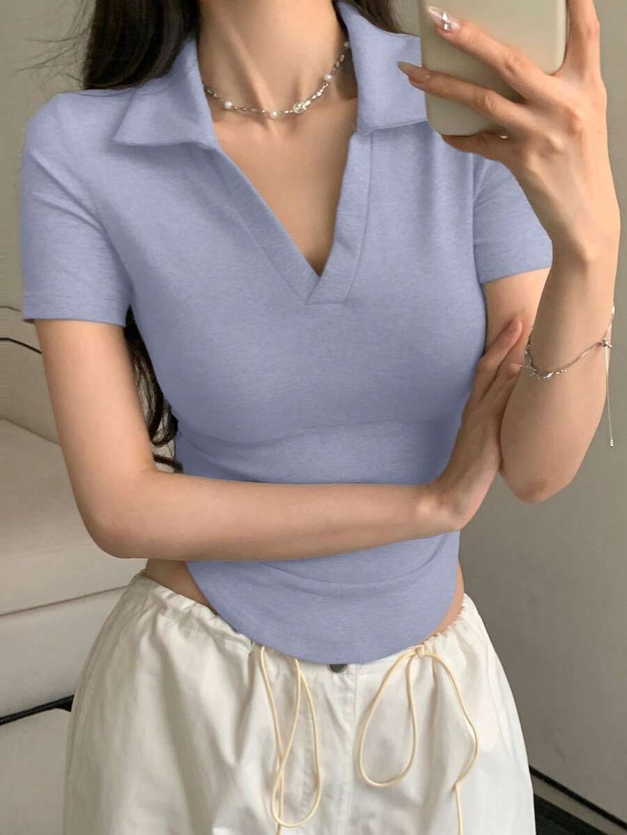 DAZY Women's Regular Shoulder Short Sleeve T-Shirt, New Arrival Spring/Summer - Purple - View 1