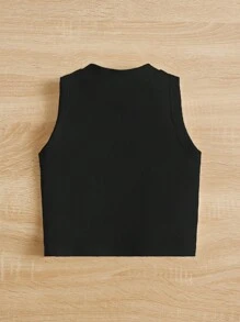 SHEIN Leap Crew Young Girl Minimalist Cartoon Pattern Sleeveless Round Neck Tank Top, Suitable For Summer - Black - View 2