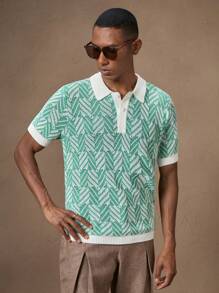 AKNOTIC X Nawaf Alabid 男士绿色针织 Polo 衫，弹力修身休闲日常高尔夫上衣，适合夏季、度假、日常穿着、派对、情侣装、送礼 - 彩色 - 查看 7