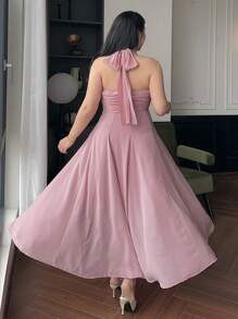 Dazy Plus Chiffon Bodycon Halter Dress, Pink, Summer - Pink - View 2