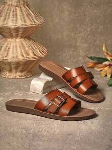 SHUZIA Women's Fashionable And Versatile Adjustable Buckle Slip-On Flat Sandals - Maroon - View 5