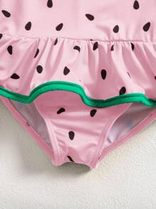 SHEIN Baby Girl Watermelon Print Ruffled One-Piece Swimsuit, Vacation/Beach - Multicolor - View 4
