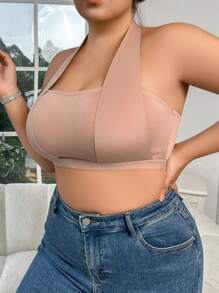SHEIN 1pc Women Plus Size Wireless Minimalist Comfort Bra - Apricot - View 5